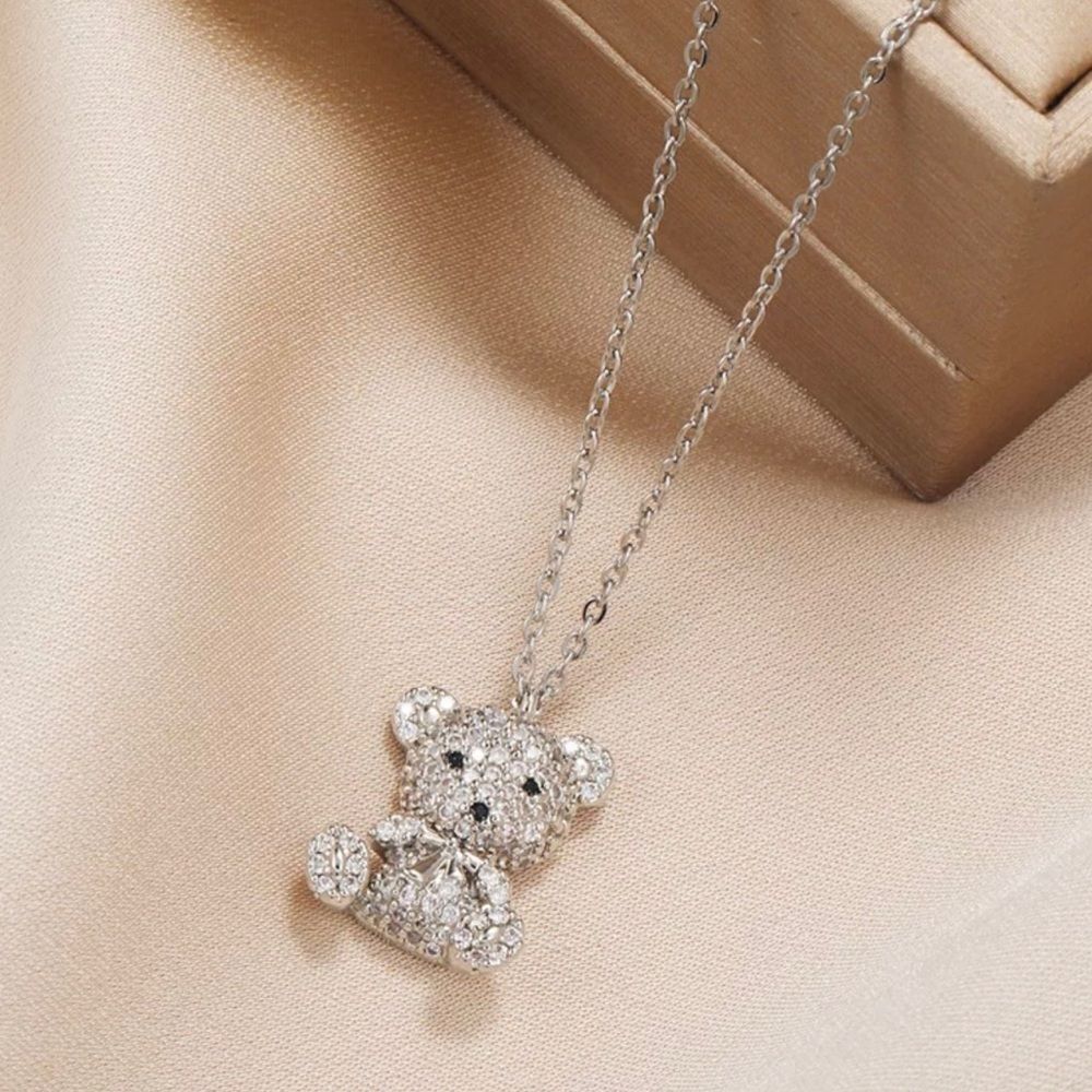SILVERTONE TEDDY BEAR NECKLACE‎